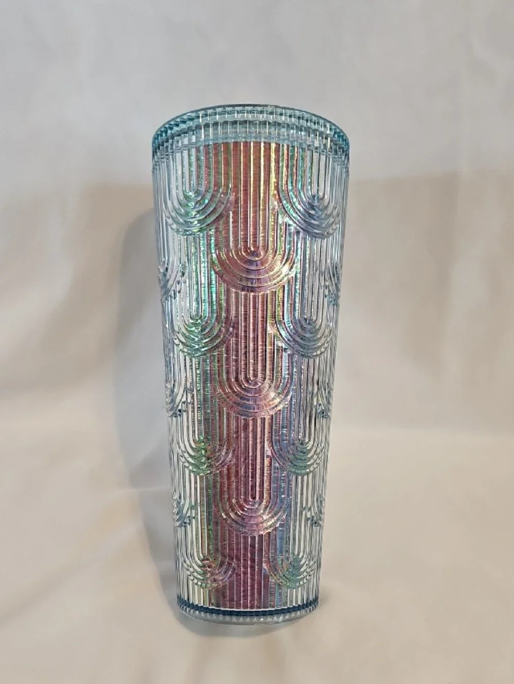 STARBUCKS- Iridescent Blue and Pink Textured Glass Tumbler